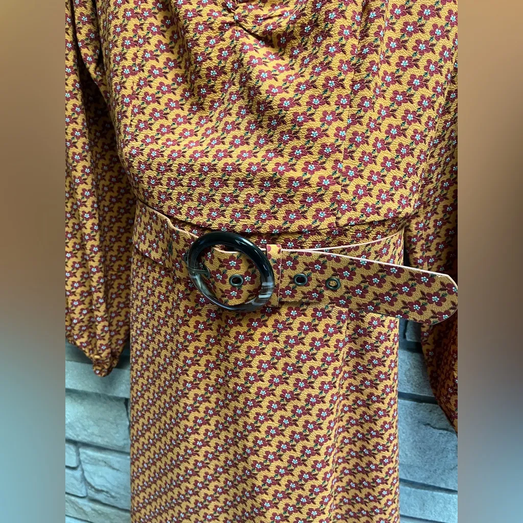 City Chic CCX Retro Chic Floral Belted Dress Mustard Printed Size 14 xs - Image 10