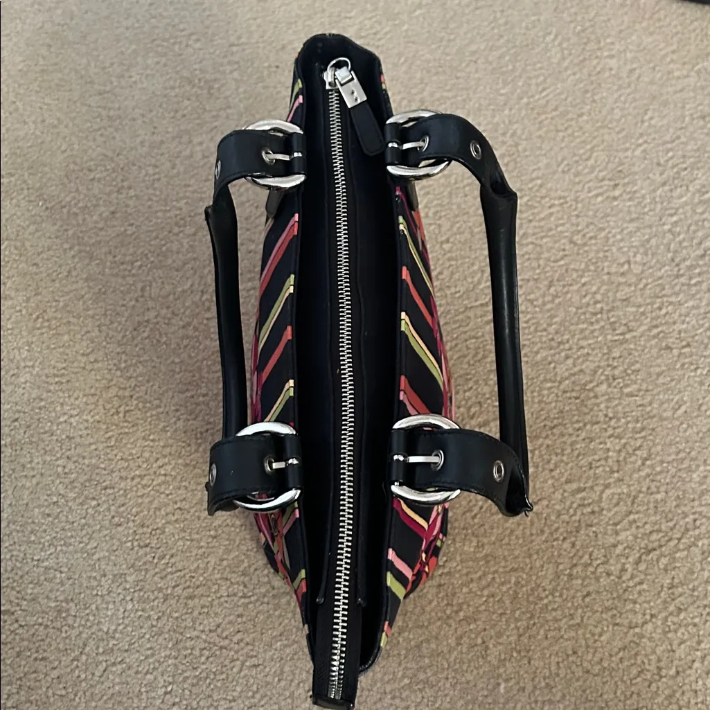 Talbots Black/Pink/Orange Cotton Canvas/Leather Purse - Image 7