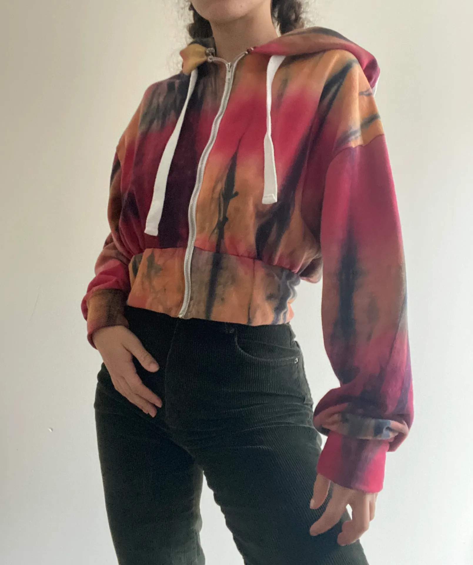 Indie Tie Dye Slightly Cropped Zippered Sweatshirt Multiple - Image 3