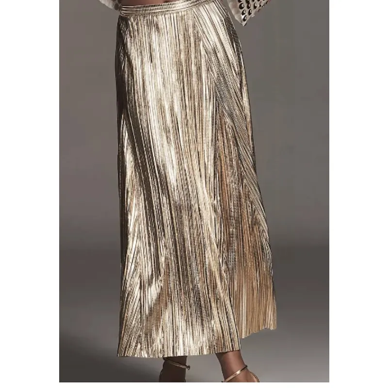 JR Nites 80s Silvery Gold Metallic Maxi Skirt size 10 - Image 9