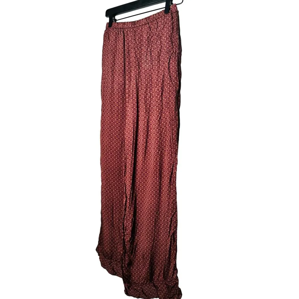 SPLENDID Purple Maroon Abstract Satin Lumi Wide Leg Pants Size Extra Small - Image 5