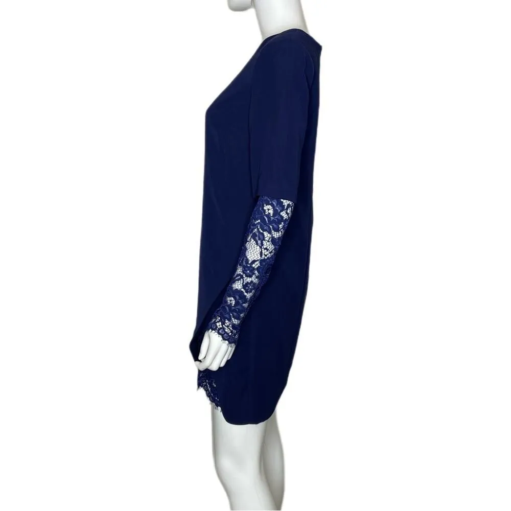 Cynthia Steffe Women's Deep Indigo Long Lace Sleeve Stretch Shift Dress sz 4 - Image 2