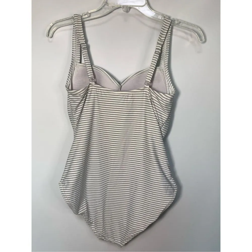 Nip Tuck Swim Women's Sorrento Striped Joanne One Swimsuit Gray & White Size 8 - Image 10