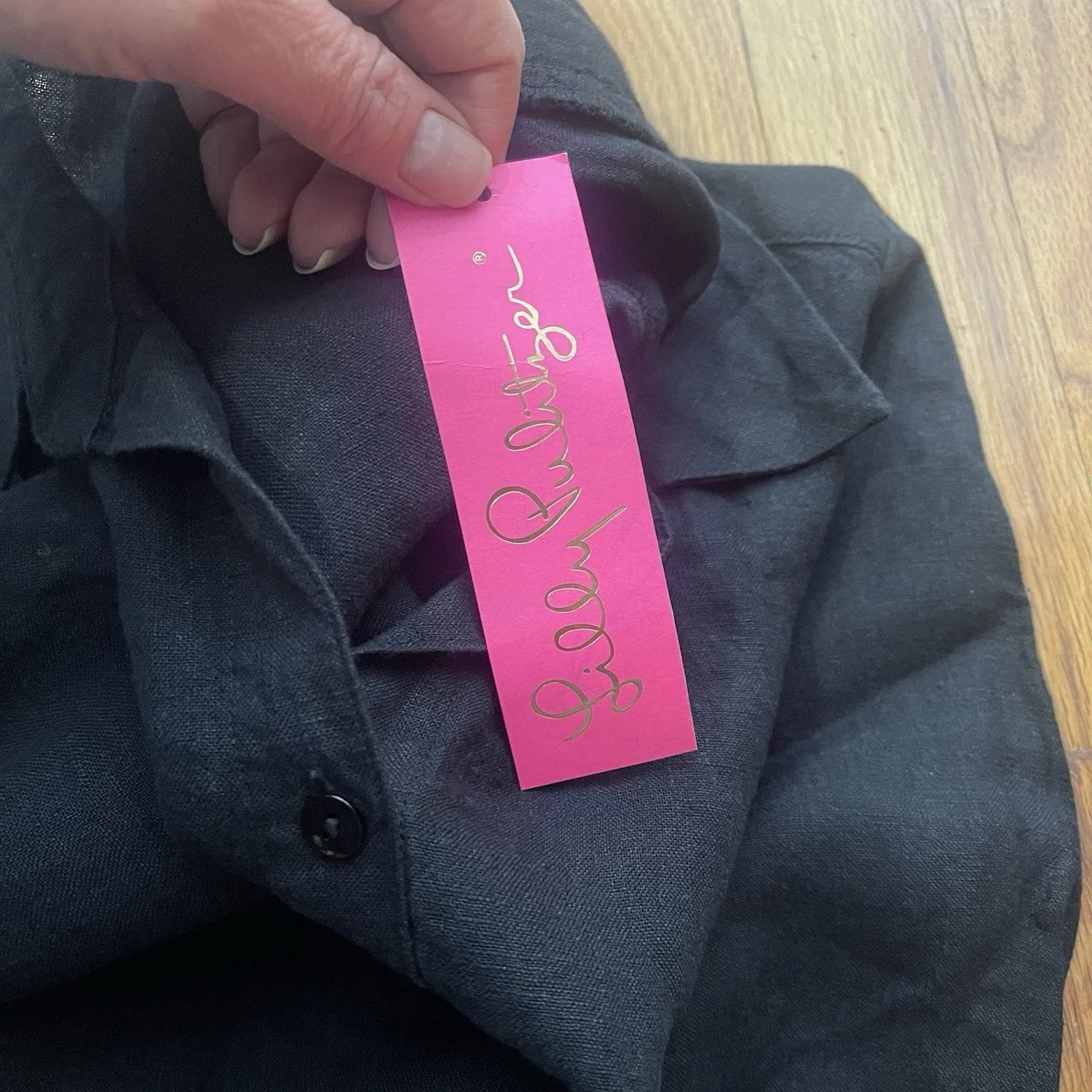 LILLY PULITZER Bethanne Linen Shirt Dress Size 0 Onyx Black NEW No Belt Coastal - Image 9