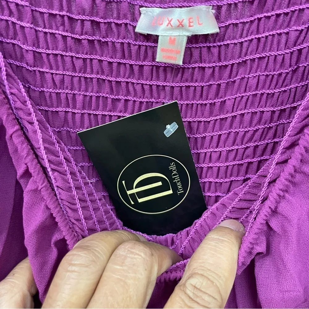 LUXXEL PURPLE PLEATED MAXI OFF SHOULDER DRESS SIZE MEDIUM - Image 8