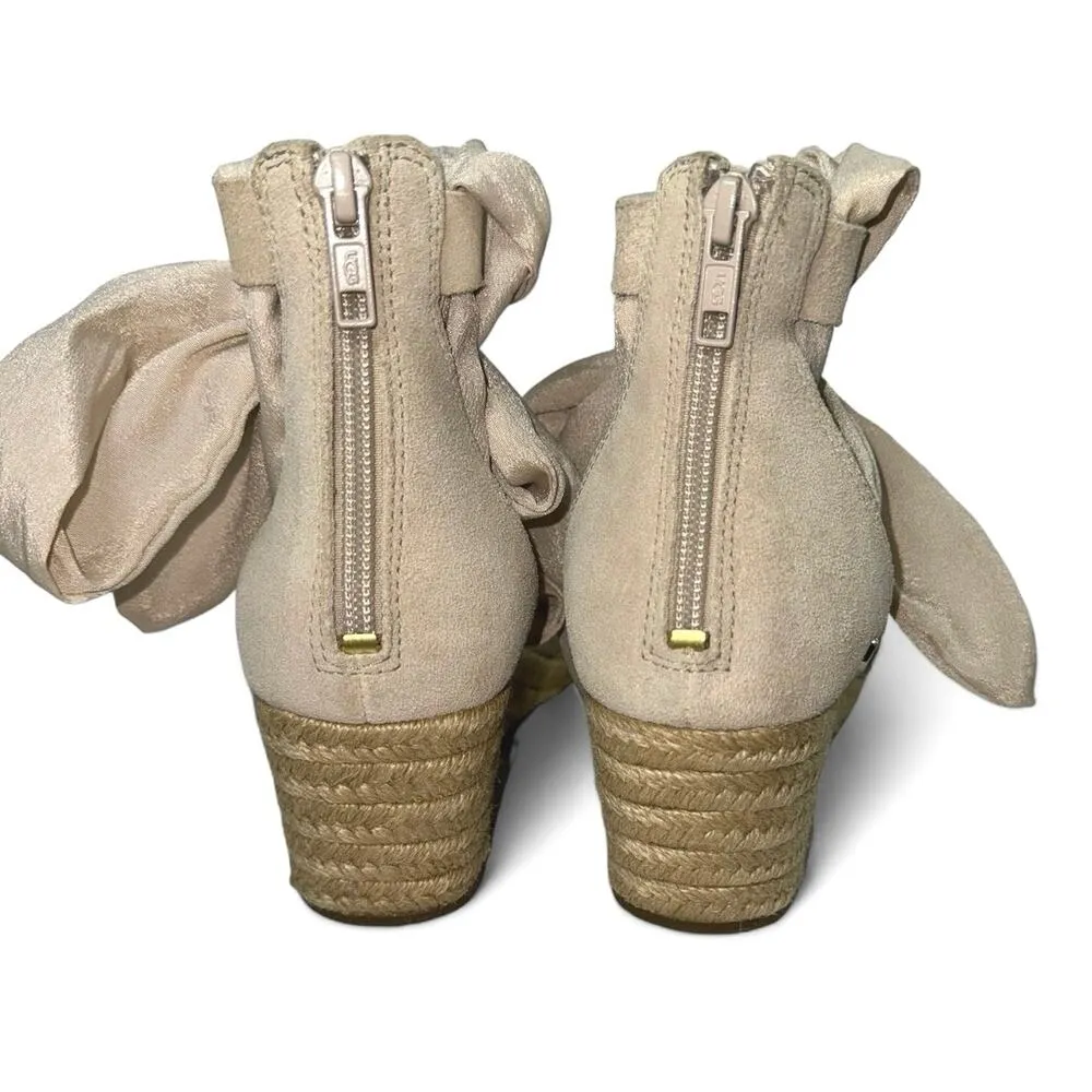 UGG Trina Suede Jute Wedge Ankle Tie Sandals Open Toe Zip Nude Women sz 8.5 - Image 5