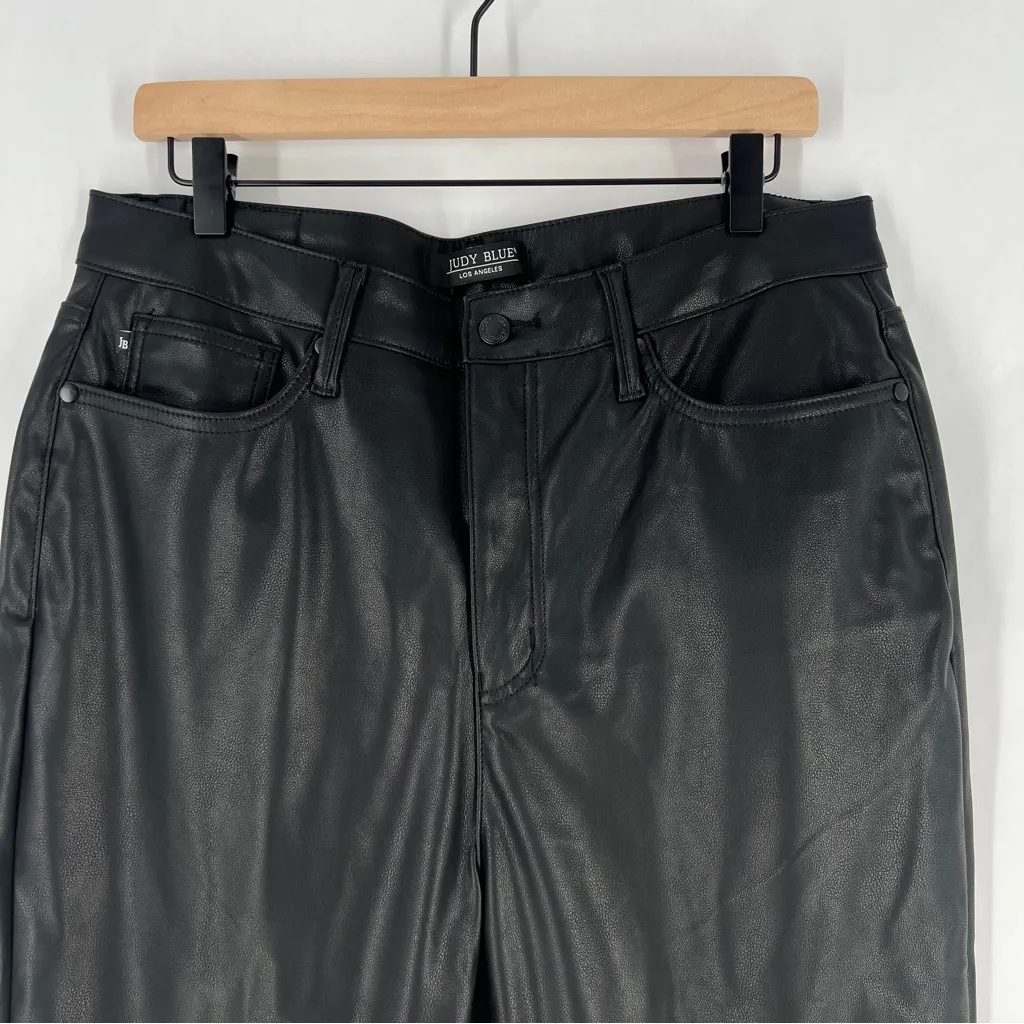 Judy Blue Faux Leather Black Tummy Control High Rise Straight Leg Pants Size 32 - Image 4