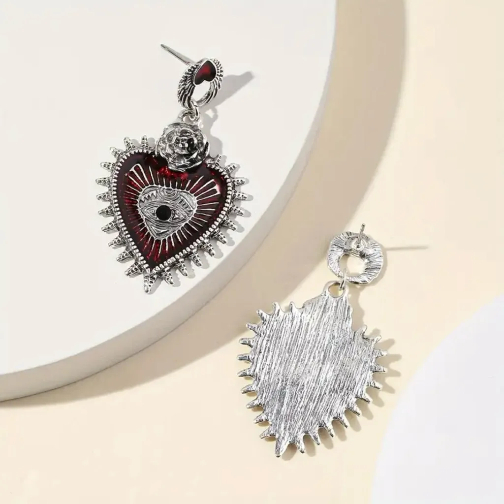 Gothic Punk Love Blood Silver/Red‎ Color Eye Rose Dangle Alloy Drop Earrings Silver - Image 7