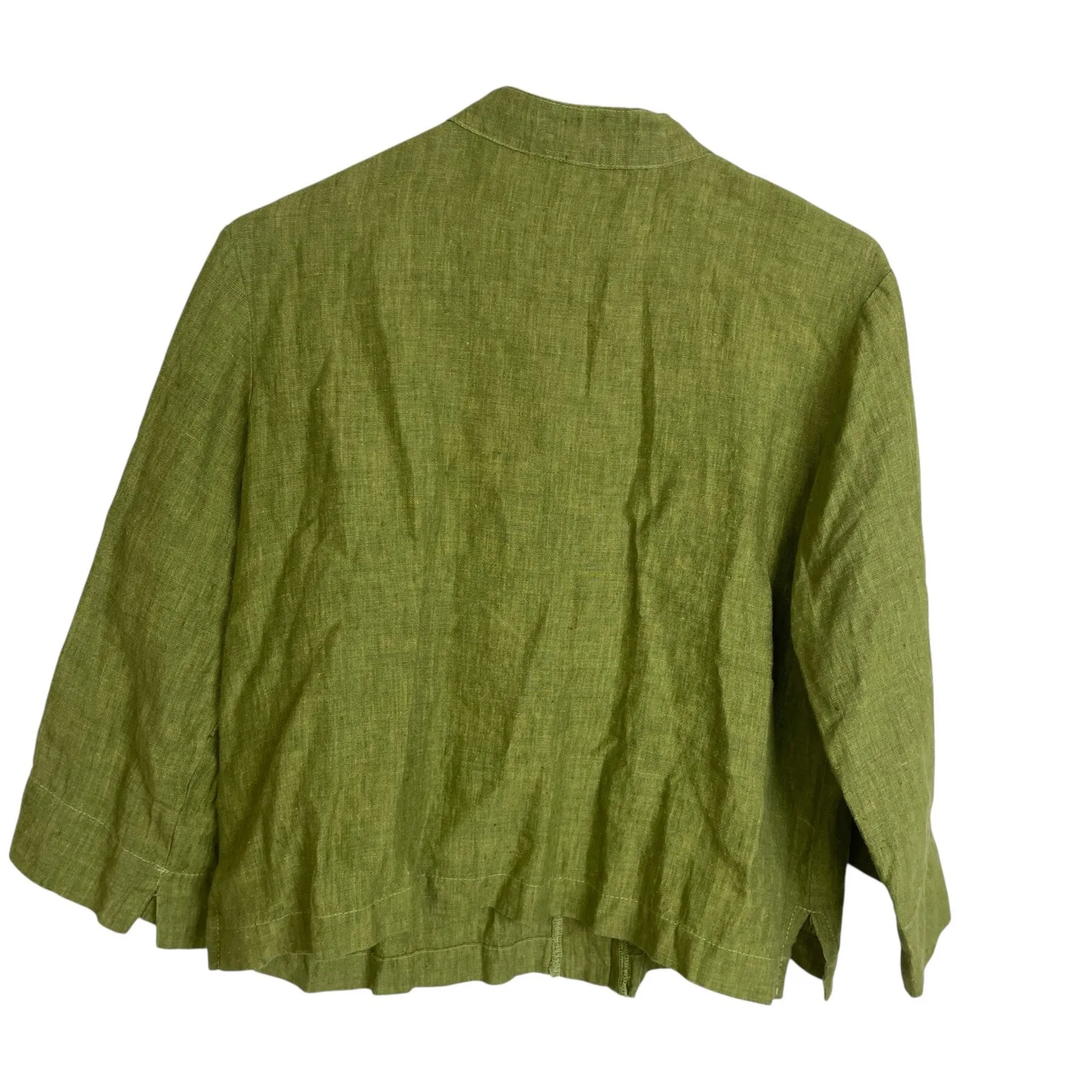 Bryn Walker Linen Top Womens Small Green Button Up Boxy Lagenlook Cropped USA - Image 2
