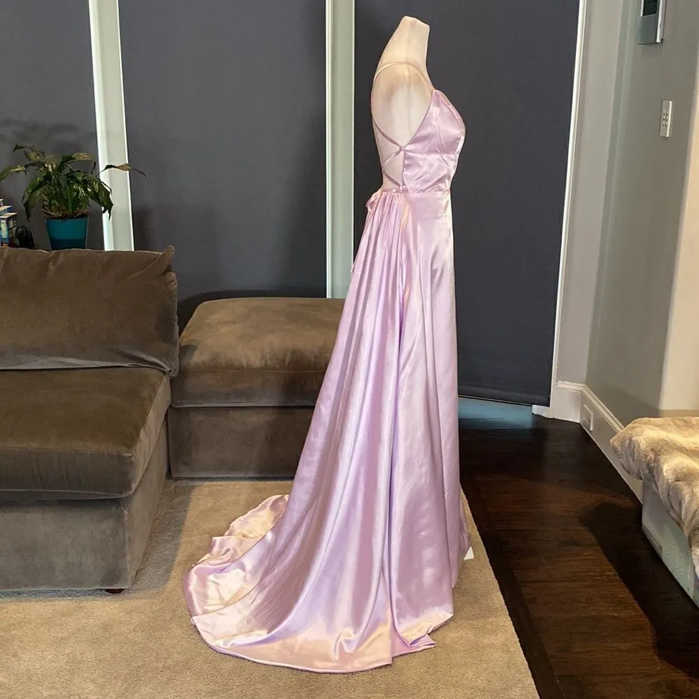 Women’s Purple Full Length Prom Party Dress with Criss Cross Back Ties Size 2 Purple - Image 7