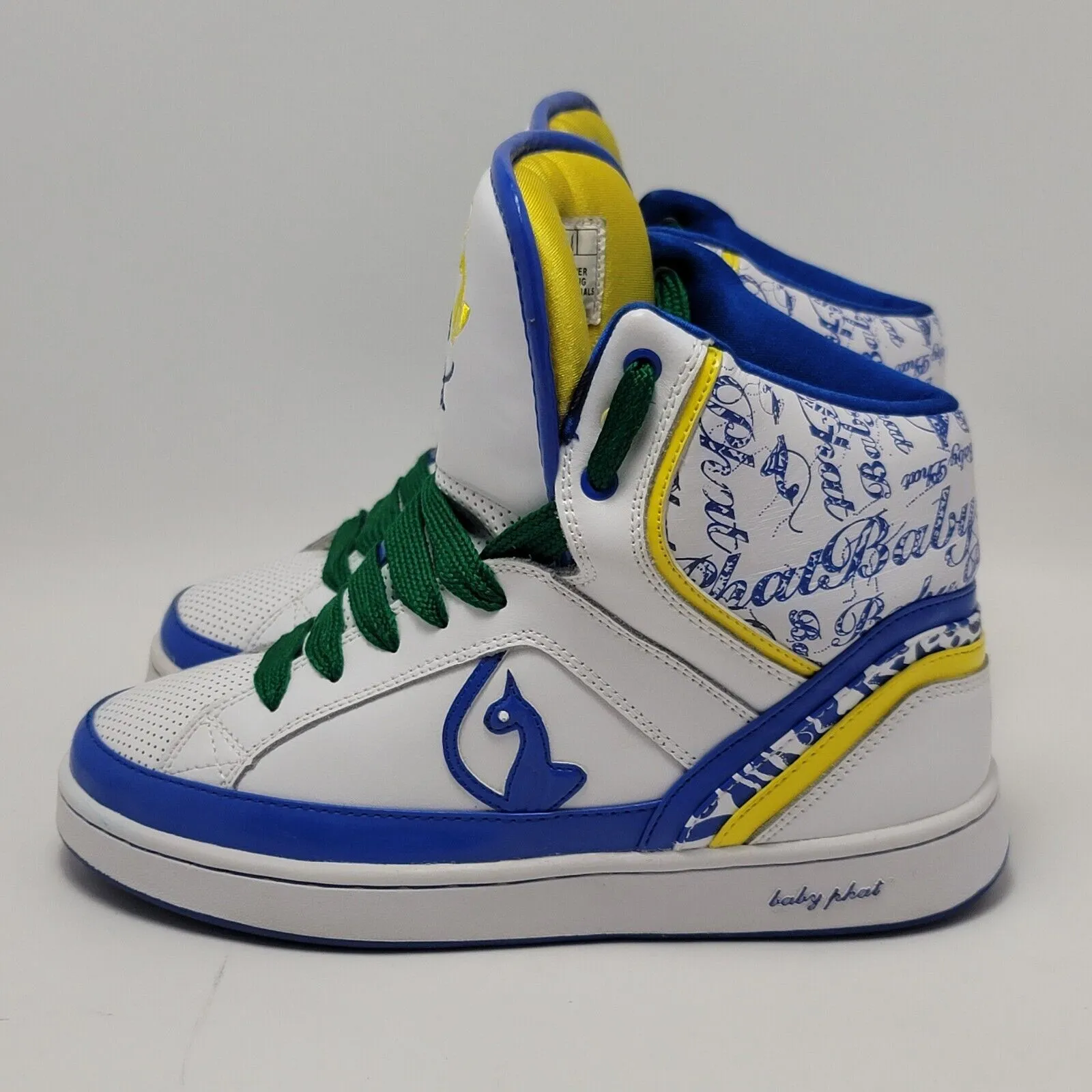 Baby Phat Y2K Women's Cat High Top Leather Sneakers Size 8 White Blue Yellow - Image 2