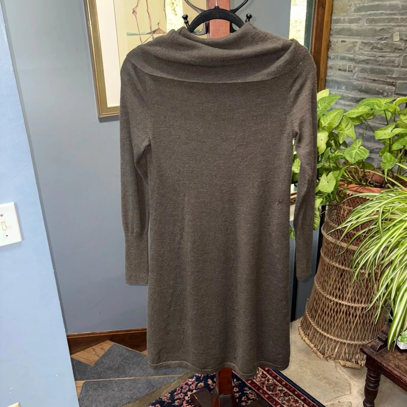Artisan NY 100% Fine Merino Wool Dark Grey Cowl Neck Sweater Dress Size Small - Image 6