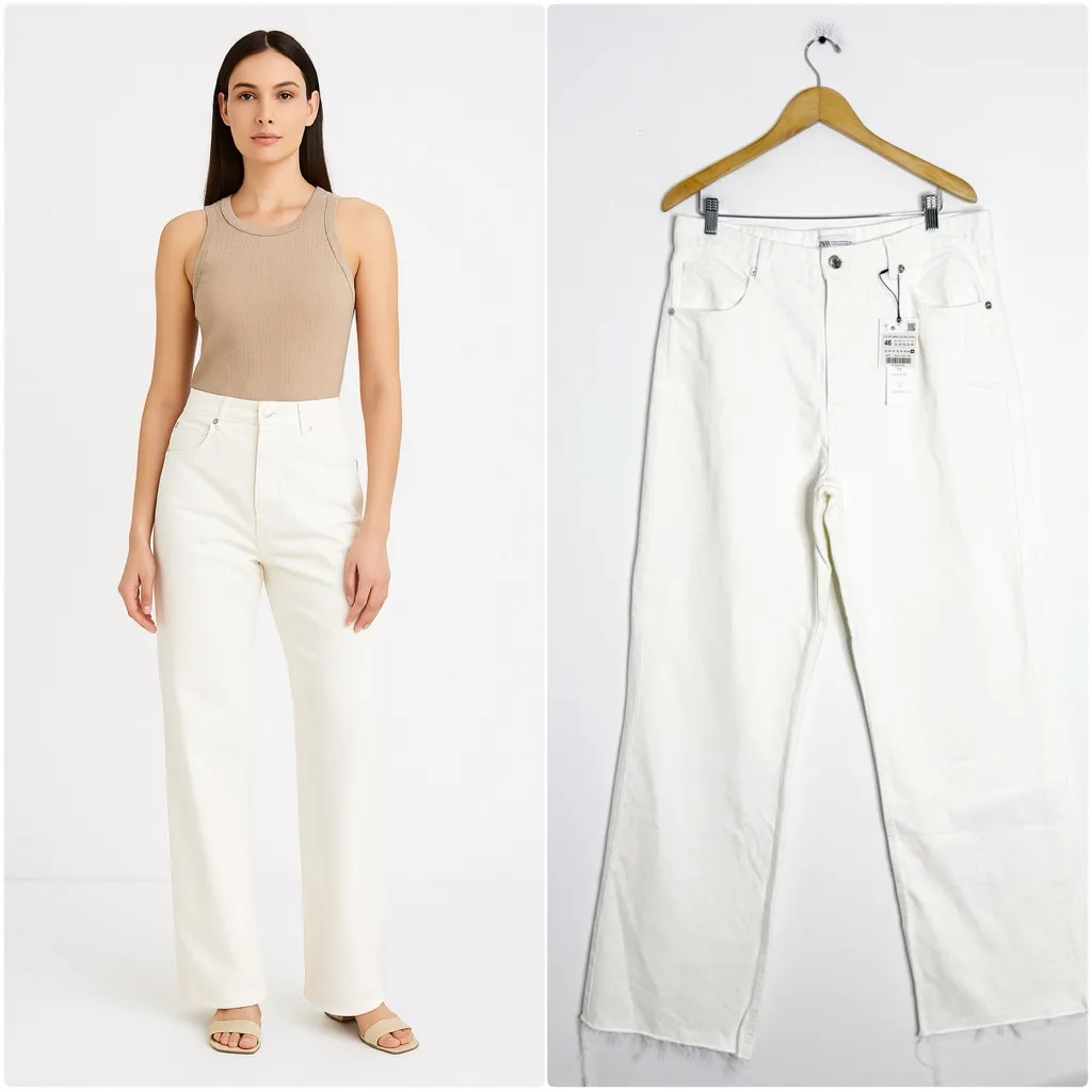 ZARA NWT Wide-Leg High-Rise Jeans White Size 14 - Image 2