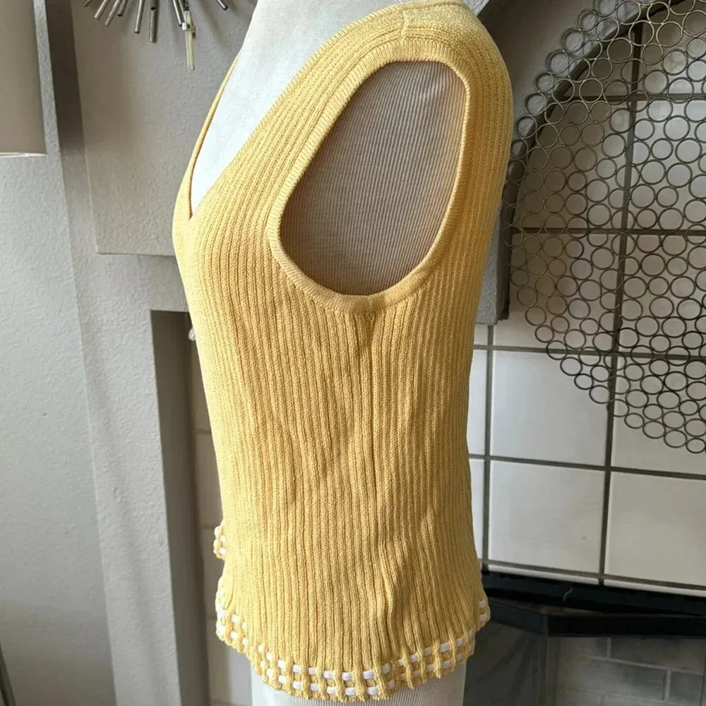 St. John Sport yellow knit tank top with double white bottom ribbon wool size XL - Image 6