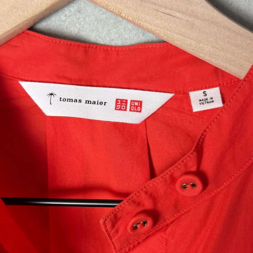 Tomas Maier Women’s Uniqlo Button Up Shirt Dress Kaftan Red Orange Cotton size S - Image 8