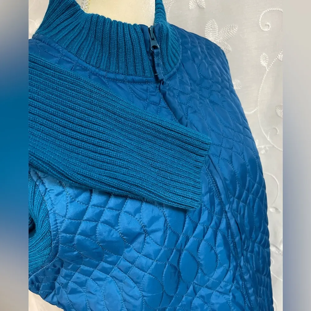 Peter Martin Woman Bright Blue Zipper Front Sweater Jacket Quilted Ribbed Sz 1X - Image 8