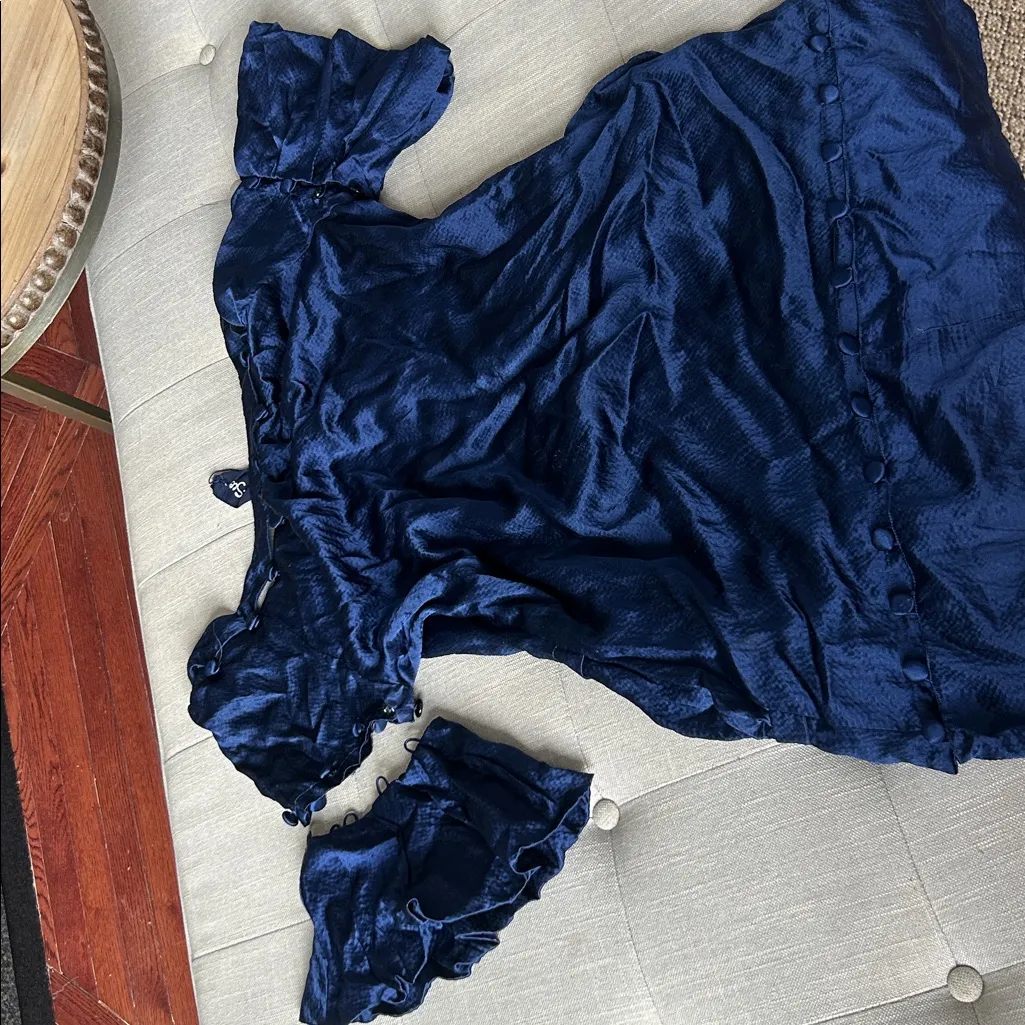 LELA ROSE
XO Scoop 100% Silk Navy Button Hem Midi Sheath Dress Blue - Image 16