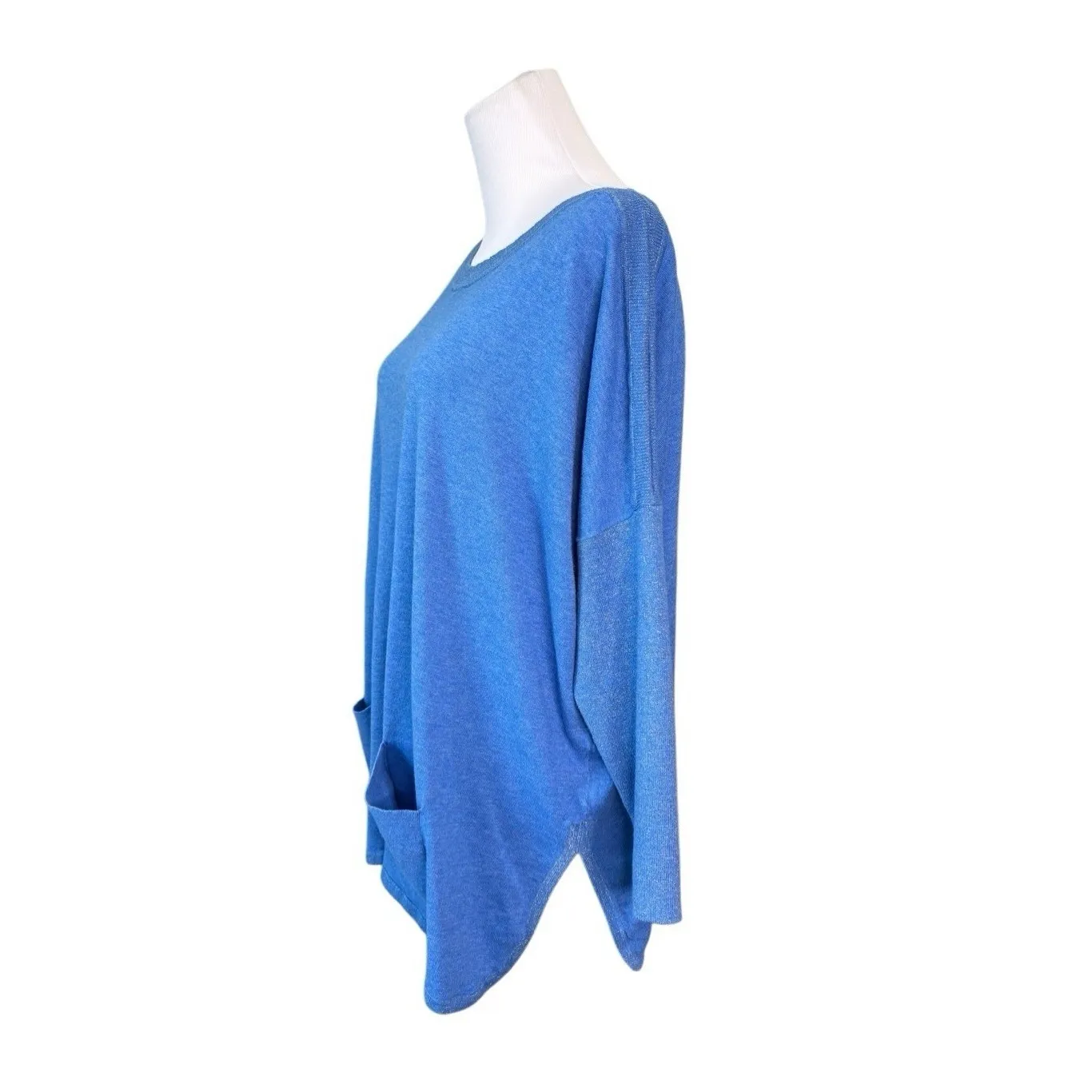 Lilly Pulitzer Cobo Boatneck Sweater LARGE Heather Coastal Blue Oversized Boho - Image 4