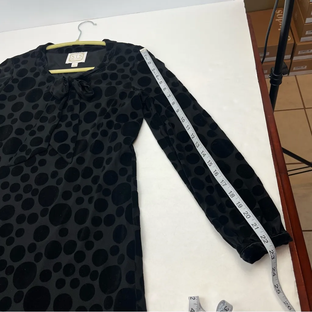 Sail To Sable Black Bow Front Velvet Polka Dot Dress Semi Sheer Womens Size 6 - Image 10