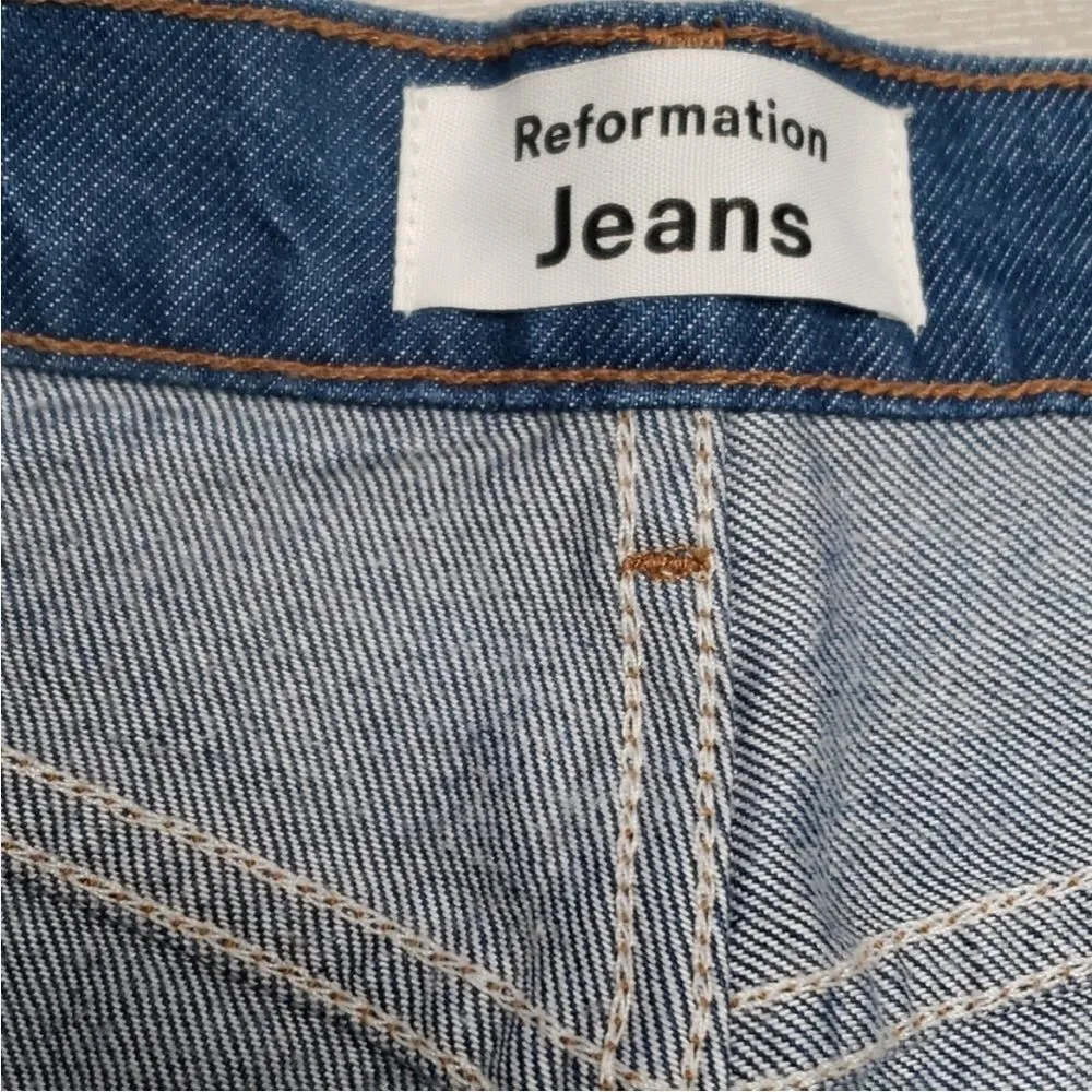 Reformation Cynthia button fly high rise straight jeans in zenia wash - Image 6