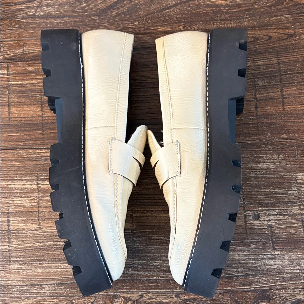 Franco Sarto Bazel Balin Lug Sole Penny Loafer Cream Crinkle Patent Size 9.5 - Image 9