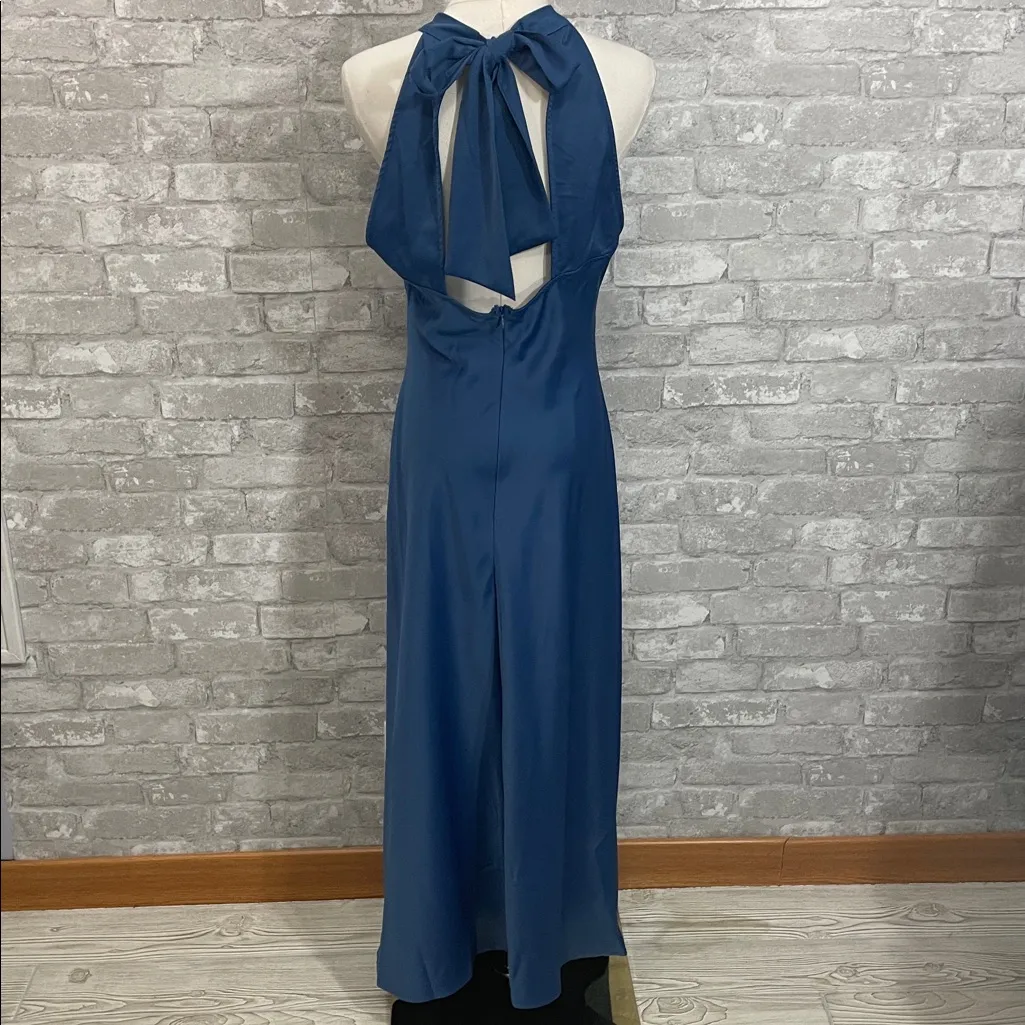 Vici Steel Blue Hollyn Halter Neck Satin Midi Dress - Image 4
