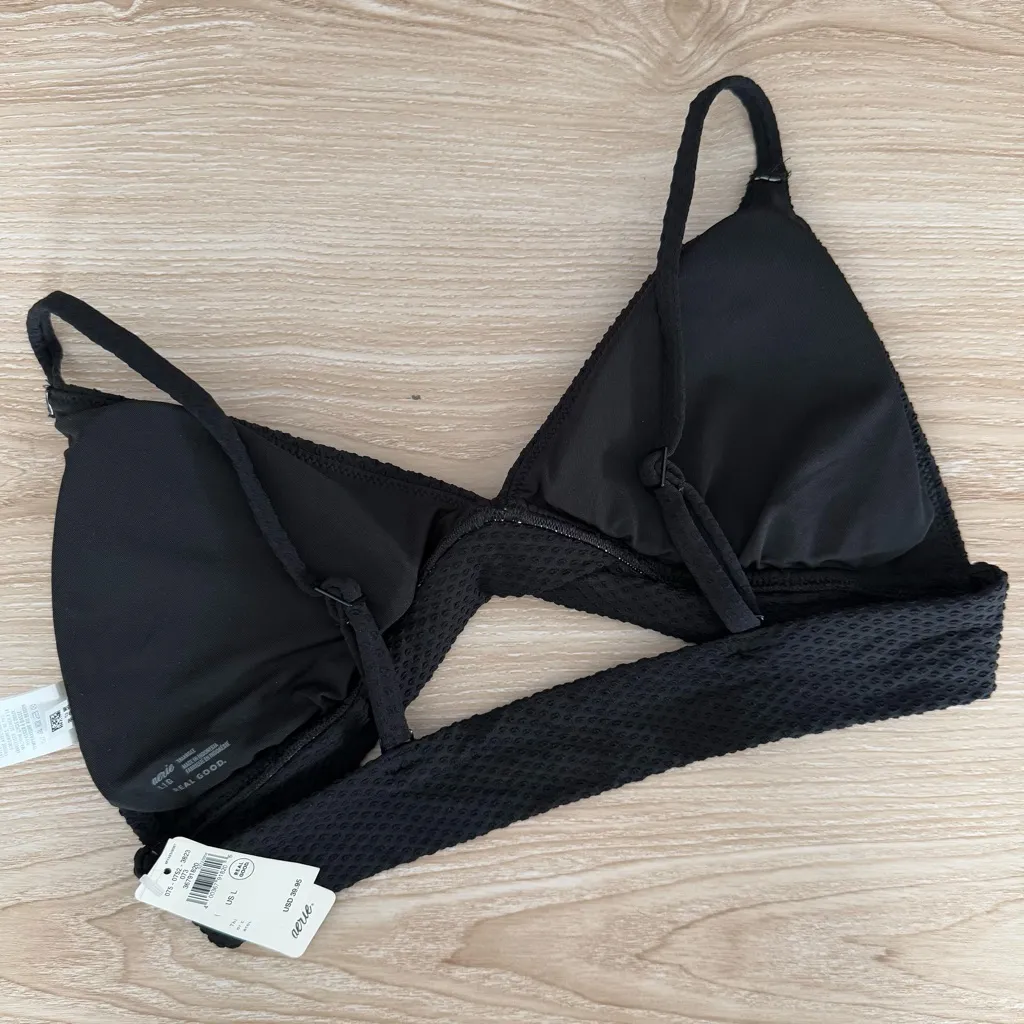 Aerie Large NEW Textured Triangle Bikini Top Swiss Dot Black Beach Swim Resort - Image 2