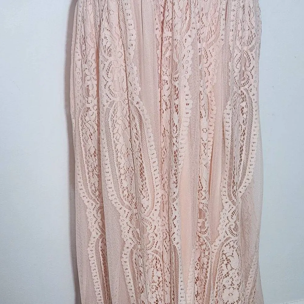 Peachy Pink Lace Formal Maxi Dress Size 2X Pink Formal Wedding Guest Dress - Image 5