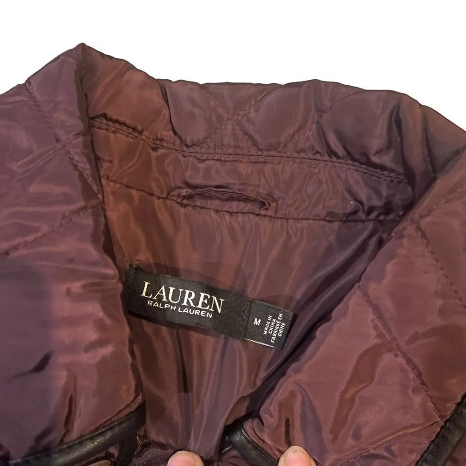 NWOT Lauren Ralph Lauren Coat Womens Medium Burgundy Quilted Long Snap Pockets - Image 4