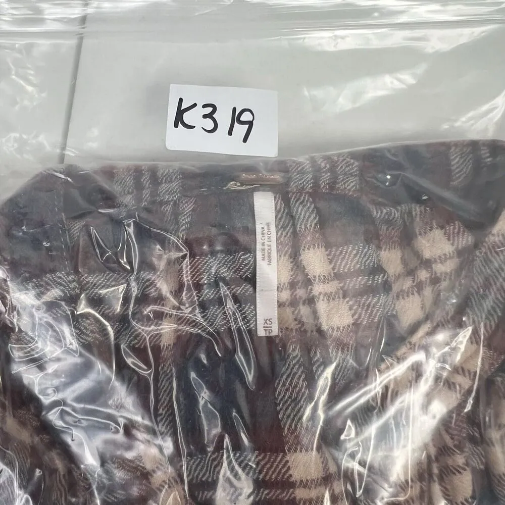 Free People Sz XS Button Front Shirt Northern Bound Plaid Flannel Onyx Oversized - Image 10