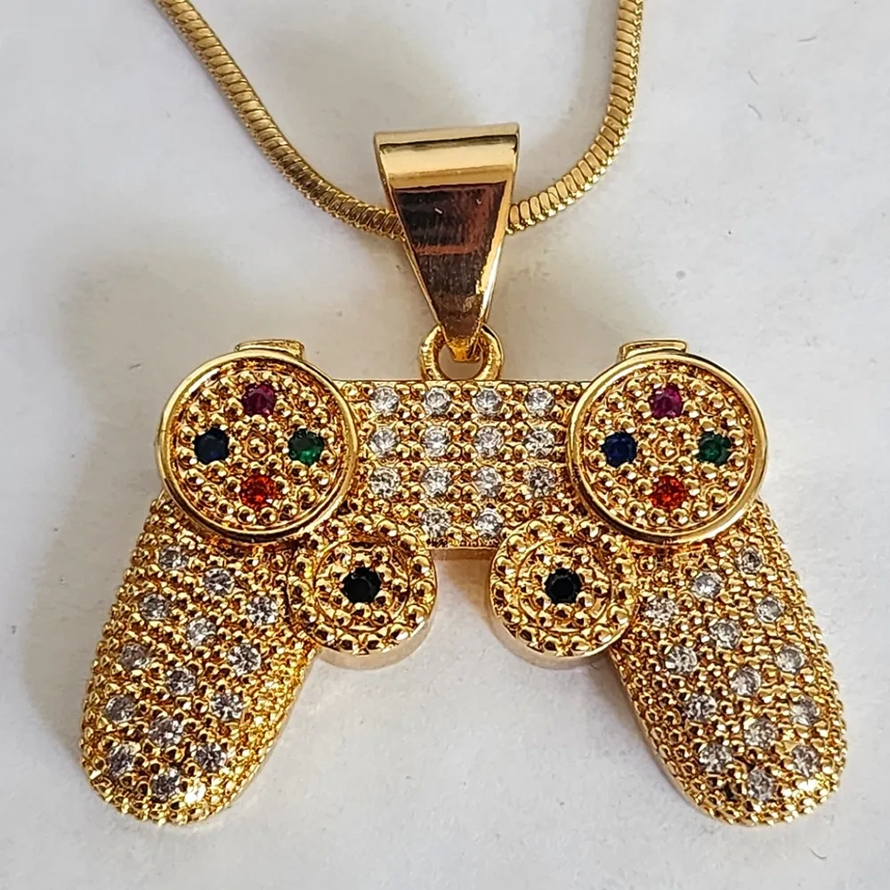 Game Controller Pendant with Chain Necklace Gold Plated Steel - Image 4