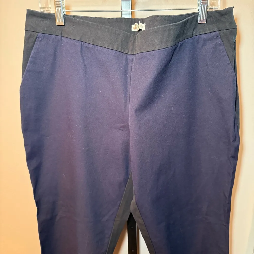 Eileen Fisher Organic Cotton Two Tone‎ Ankle Pants Size Large Navy Black - Image 4