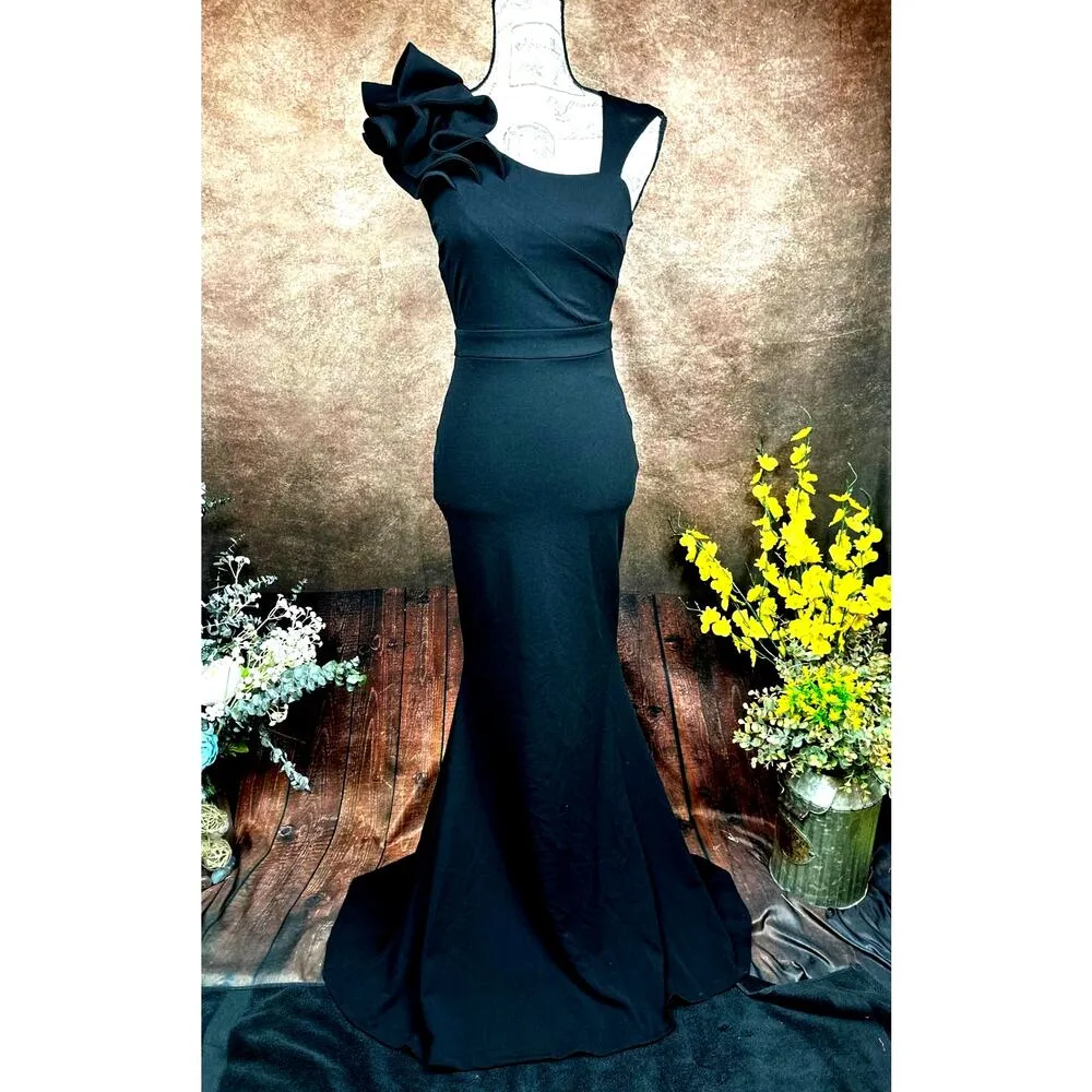 LuLus Lucette Black Sleeveless Ruffled Mermaid Gown XS - Image 7