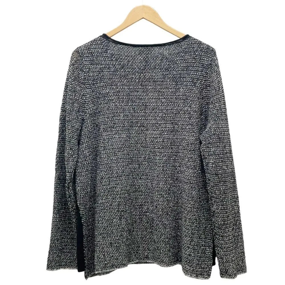 Eileen Fisher Sweater Black Knit Crochet Overlay Organic Linen Cotton Size Large - Image 2