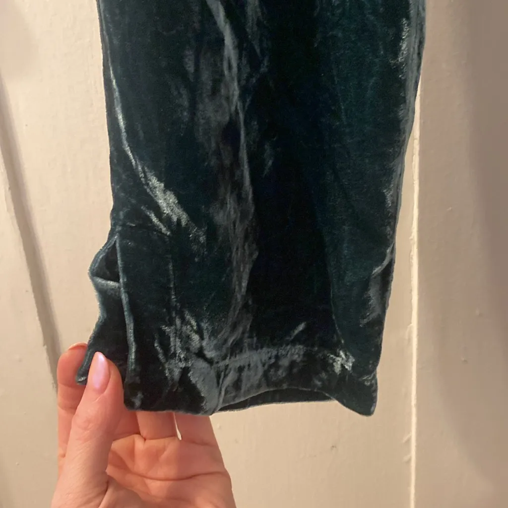 Johnny Was Jade Blue Green Crushed Velvet Tapered Pants Size Large Silk Blend - Image 9