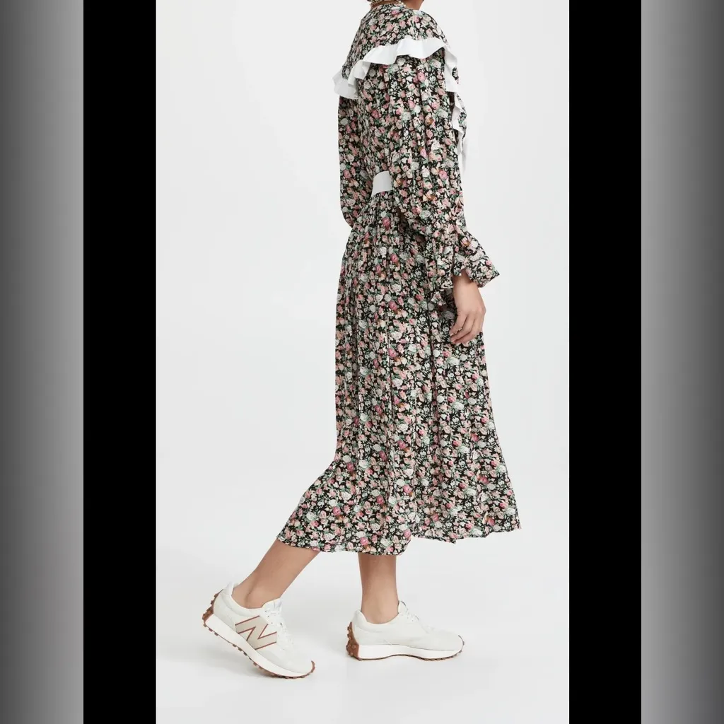 NEW Sister Jane Niece Oversized Ruffled Collar Floral Pleated Midi Dress Size S - Image 2