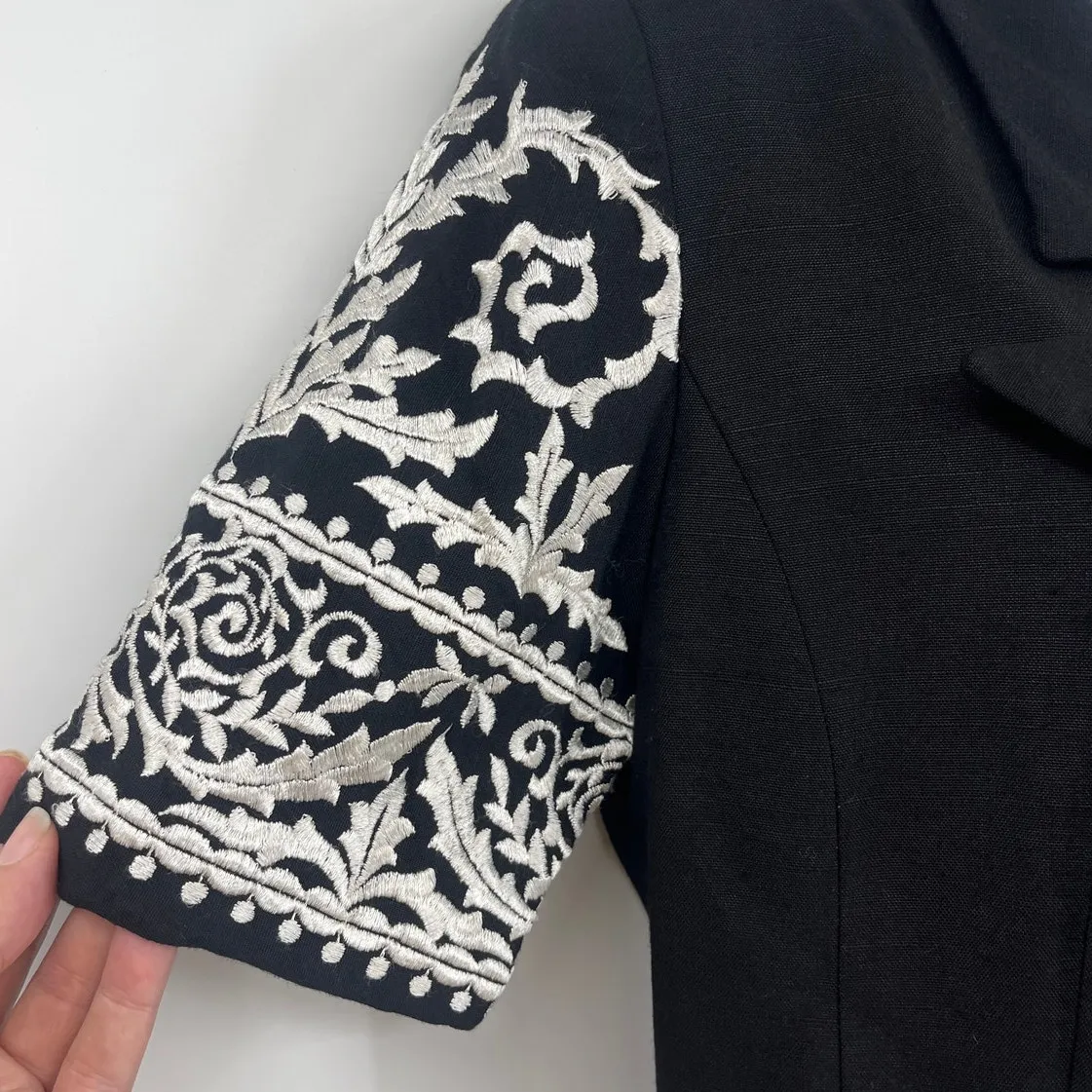 Vtg 90 Richard Warren Double Breasted Jacket Dress 10 Embroider Old Money Preppy Black - Image 6