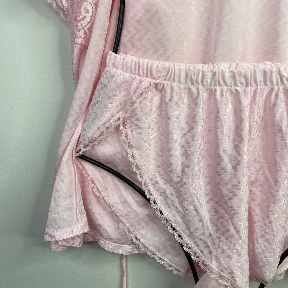 Vintage 90s Fredericks of Hollywood Pink Satin Short Robe Tap Pants Set womens M - Image 6