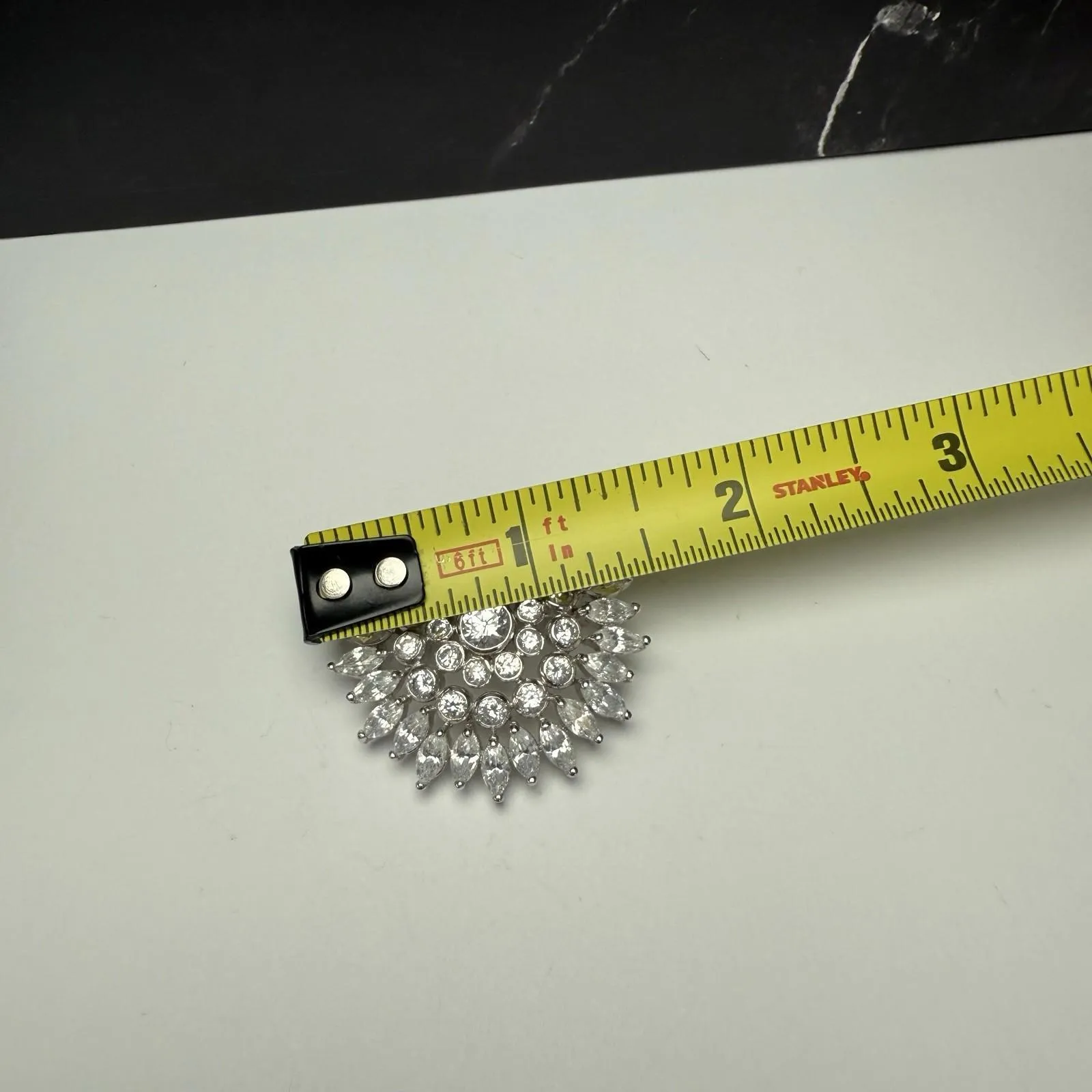 FAS CZ Cubic Zirconia Silver Tone Round Brooch Pin - Image 2