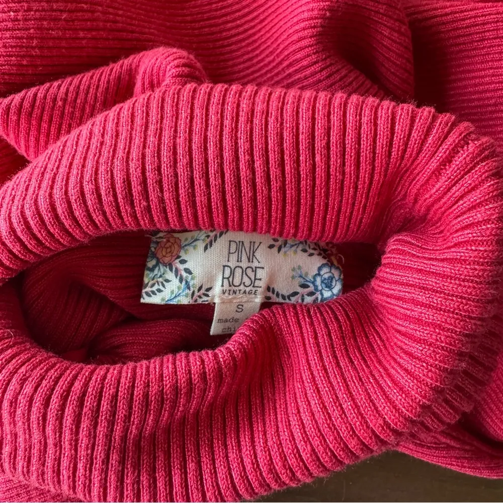 Pink Rose Red Turtleneck Knit Sweater Size S - Image 7