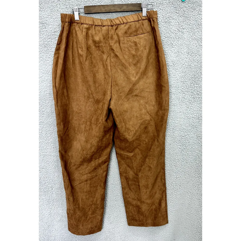 Vintage Napa Valley Pants Womens 14P Brown Straight Leg Faux Suede Boho Academia - Image 2