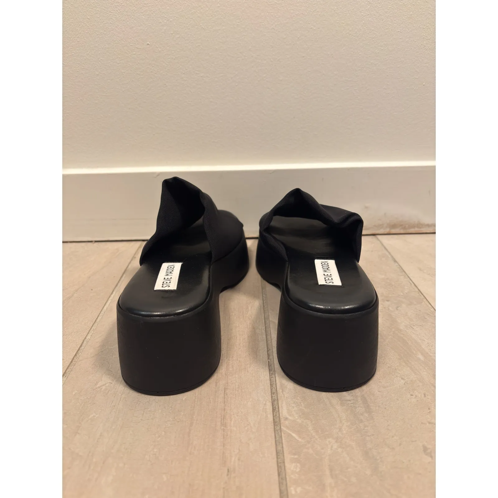 Steve Madden Platform Slide Sandals Womens 39 8.5 Black Slinky Italy Vintage - Image 5
