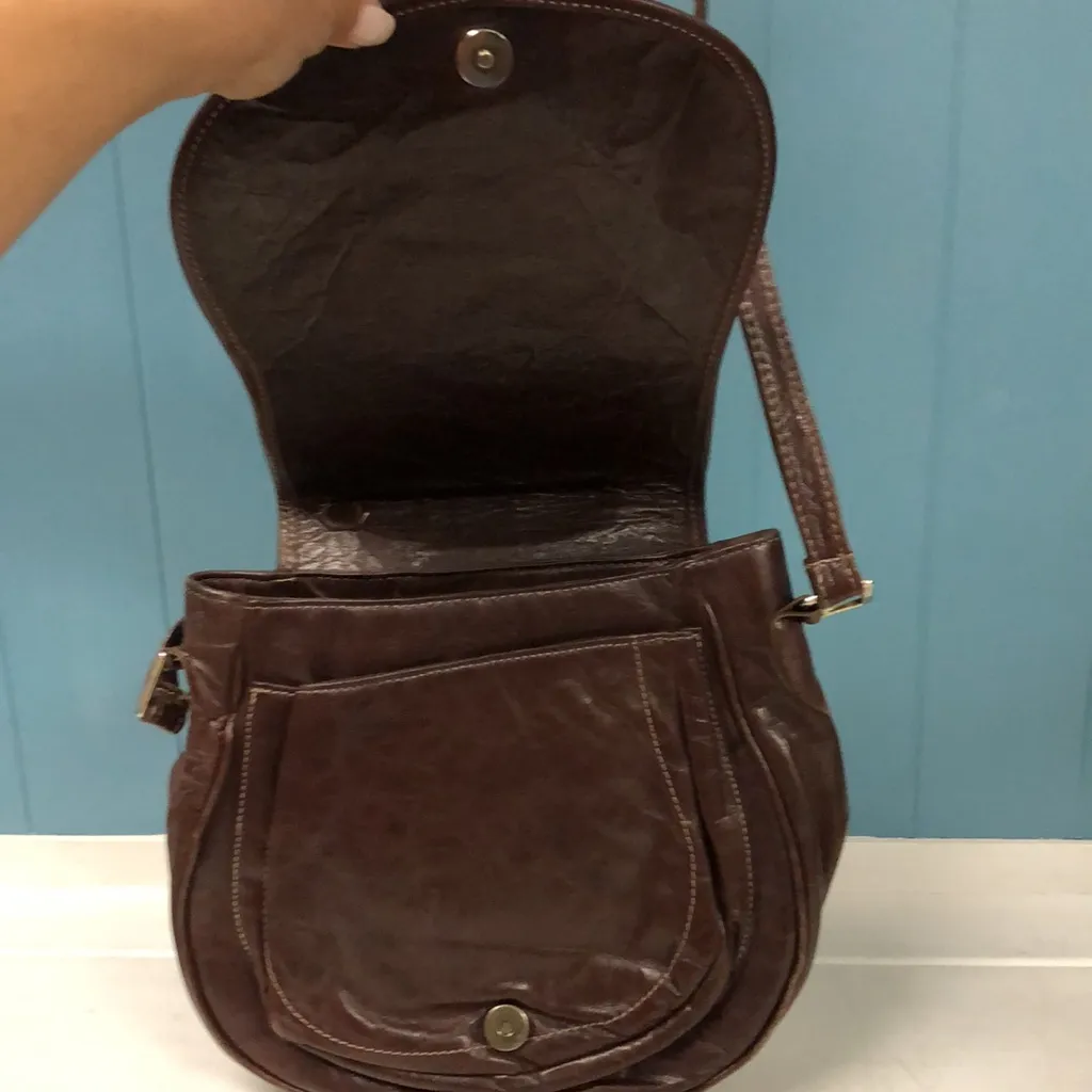 Vtg Pierre Mishael of California La Bon Bag Leather Crossbody Bag w/‎ embroidery Brown - Image 6