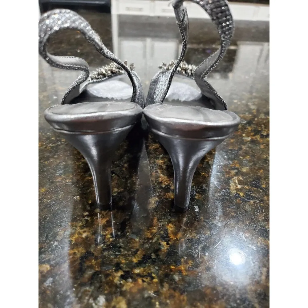 Karen Scott Women's Fabric Upper Gray Slingback Heels Casual Sandals Size 8.5 - Image 7