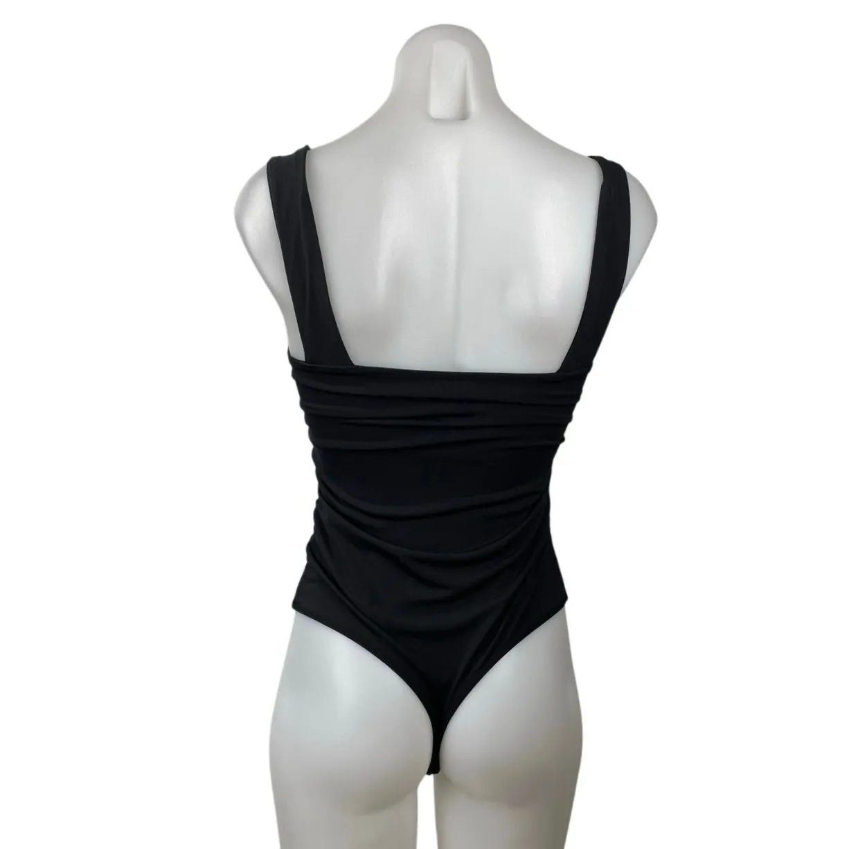 Abercrombie & Fitch Black Ruched Sleeveless Cami Thong Bodysuit Tank Top Size S - Image 3
