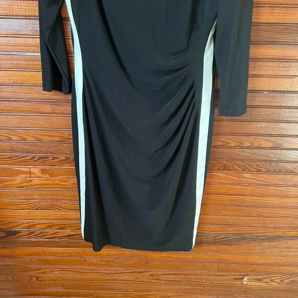 Lauren Ralph Lauren Black and Ivory Colorblock Sheath Dress Shirred Waist 12 - Image 4