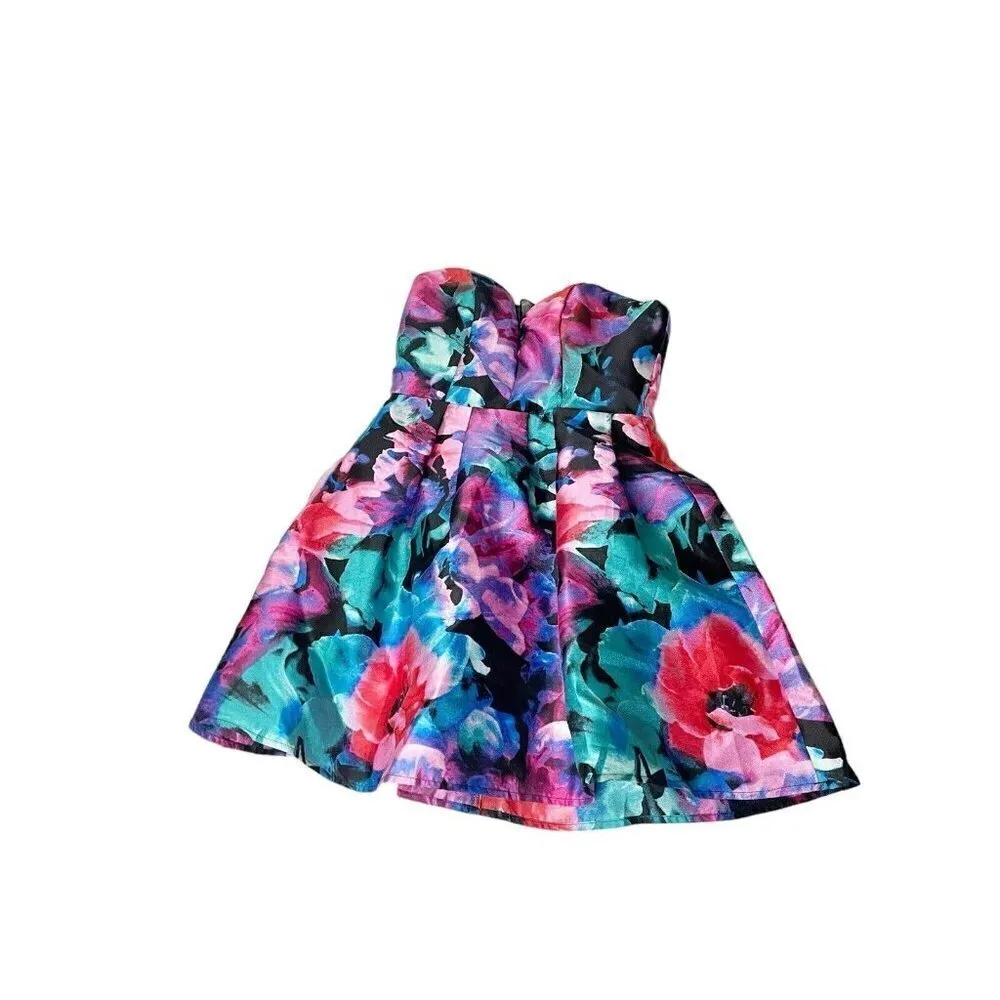 B. Darlin A-Line Formal Dress Black Pink Multicolor Floral Short Junior Size 5/6 - Image 3
