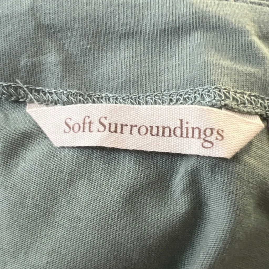 Soft Surroundings Shirt Women Large Sage Green Khole Top Mix Media Tiered‎ Satin - Image 6