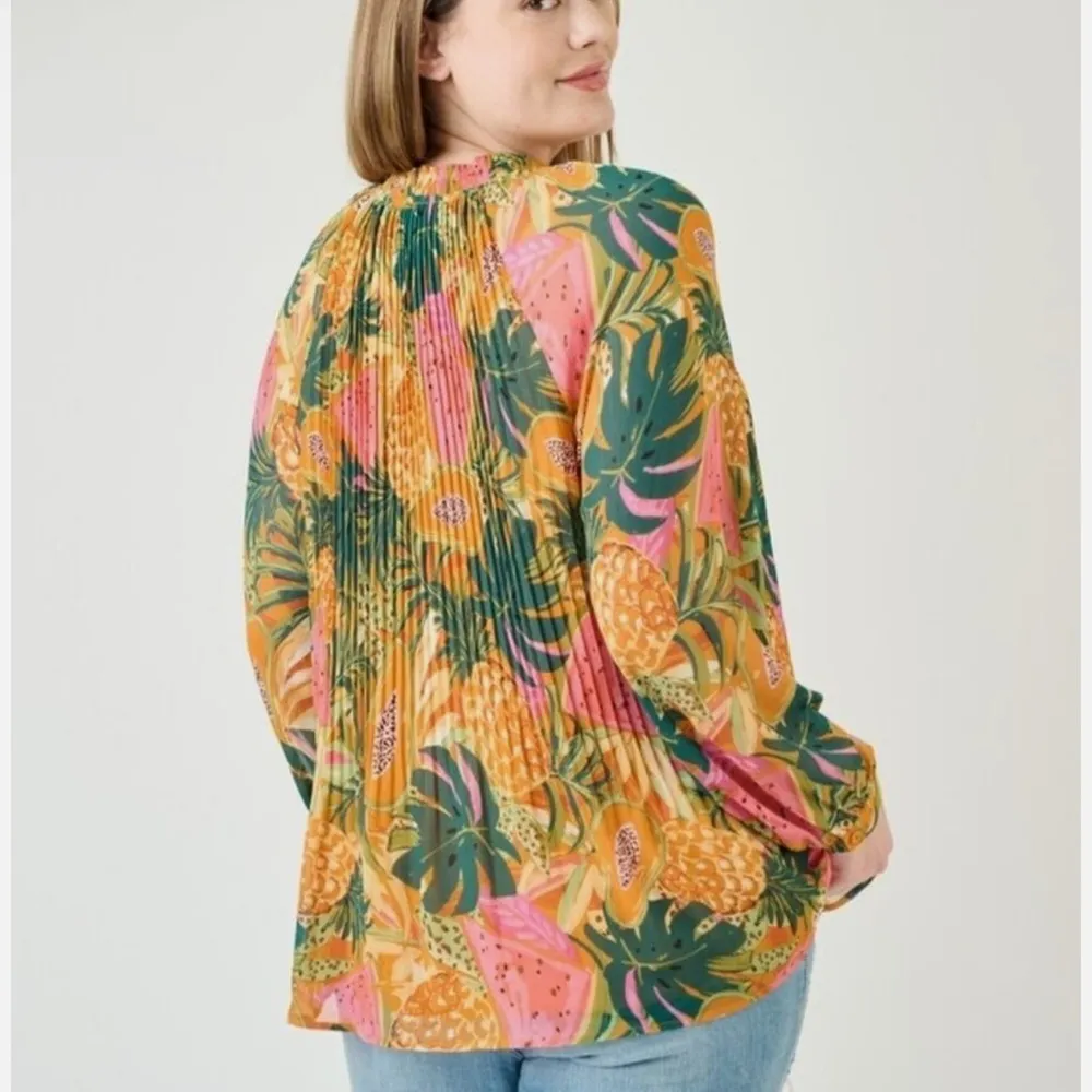 Daniel rainn Papaya print pleated boho blouse XS NWT - Image 2