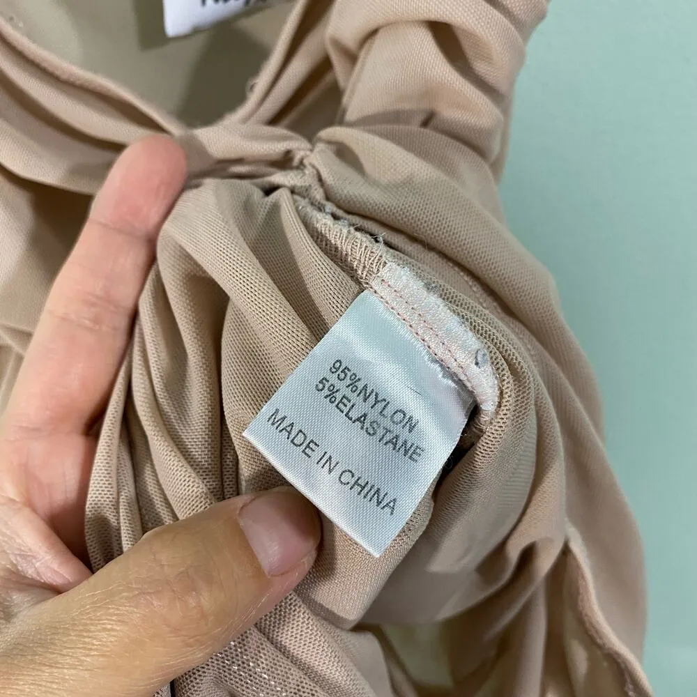 Princess Polly Women's Beige One Love Mesh Ruched Strappy Bodysuit Size 4 - Image 6